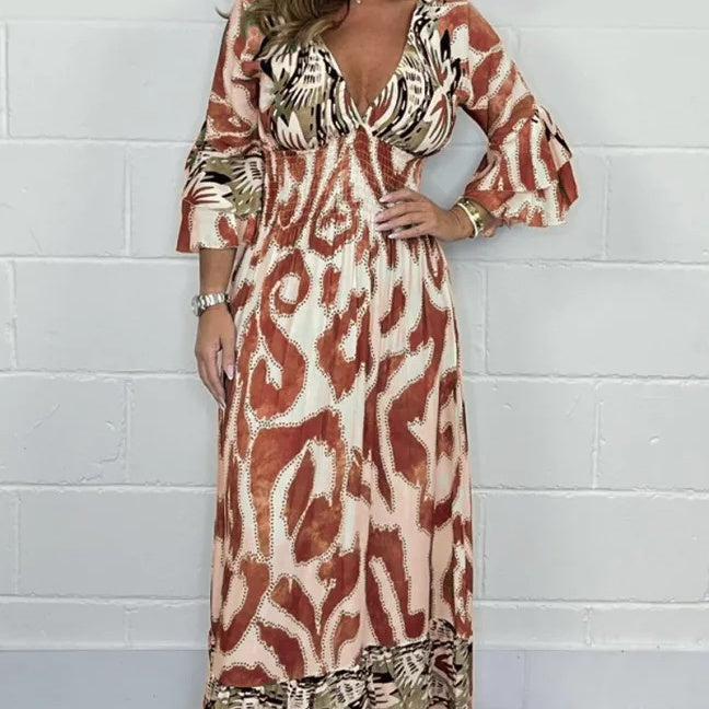 Breathable, fashionable, long A-line dress with V-neck🔥Hot Sale – 49 % DISCOUNT🔥