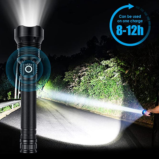 Superhelle, leistungsstarke, hohe Lumen, lange taktische Taschenlampen mit wiederaufladbarer Batterie