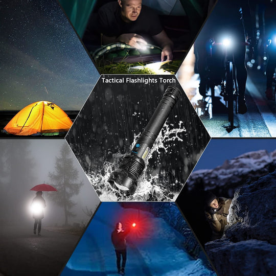 Superhelle, leistungsstarke, hohe Lumen, lange taktische Taschenlampen mit wiederaufladbarer Batterie