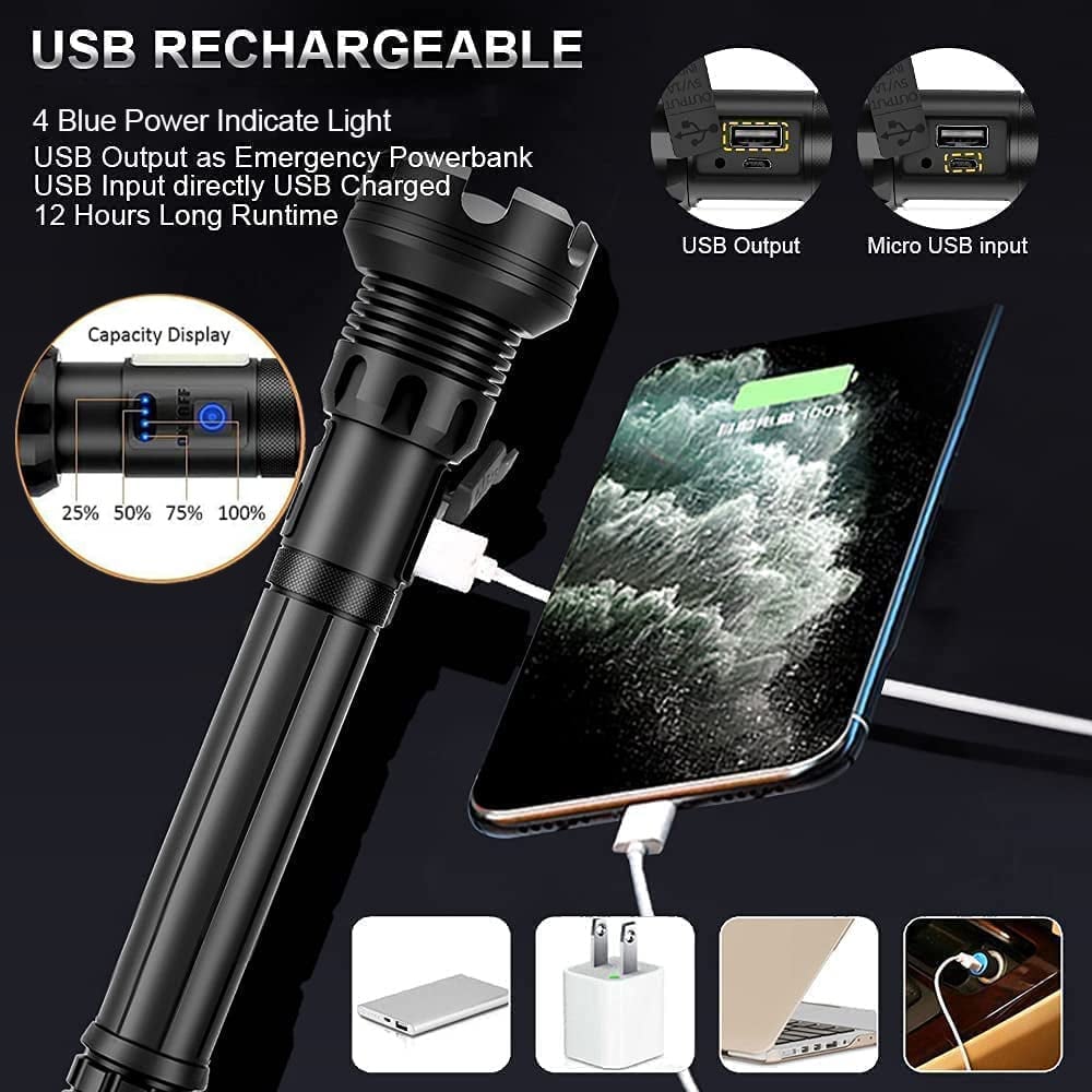 Superhelle, leistungsstarke, hohe Lumen, lange taktische Taschenlampen mit wiederaufladbarer Batterie