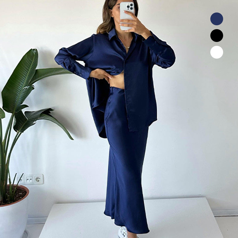 💖La elección de la fashionista🦋Conjunto de 2 piezas con camisa y falda midi plisada