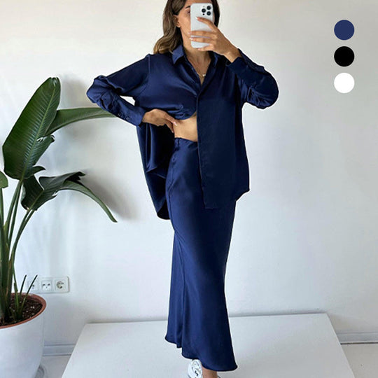 💖La elección de la fashionista🦋Conjunto de 2 piezas con camisa y falda midi plisada