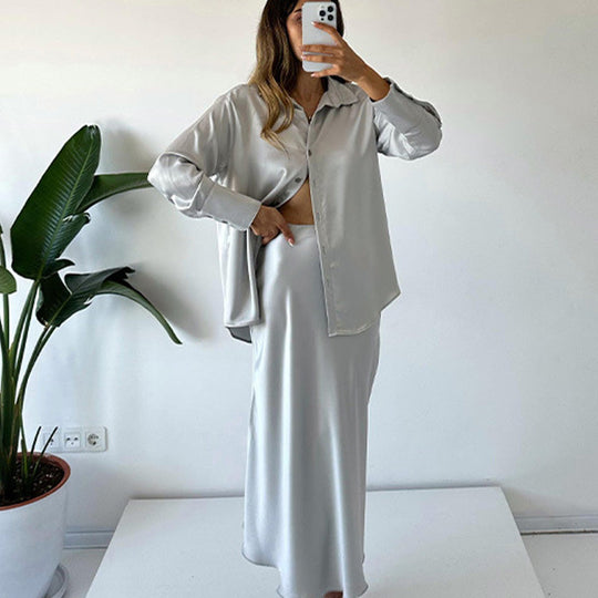 💖La elección de la fashionista🦋Conjunto de 2 piezas con camisa y falda midi plisada