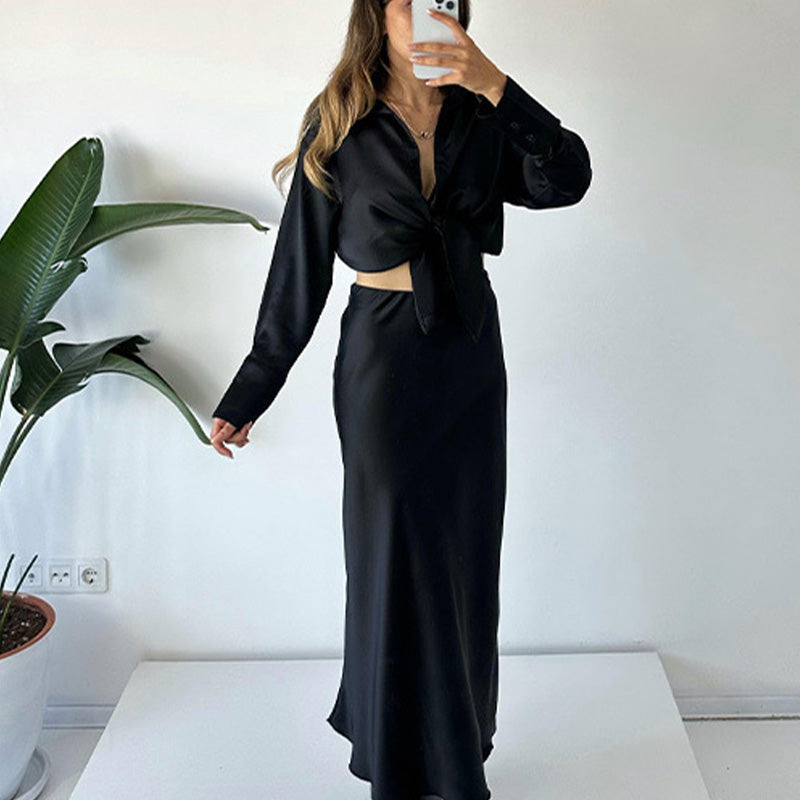 💖La elección de la fashionista🦋Conjunto de 2 piezas con camisa y falda midi plisada