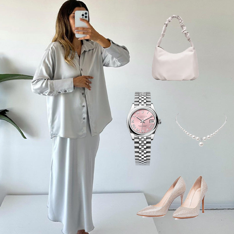 💖La elección de la fashionista🦋Conjunto de 2 piezas con camisa y falda midi plisada