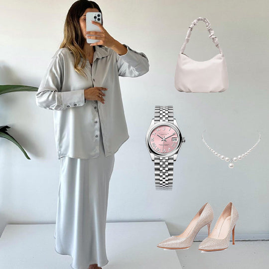 💖La elección de la fashionista🦋Conjunto de 2 piezas con camisa y falda midi plisada