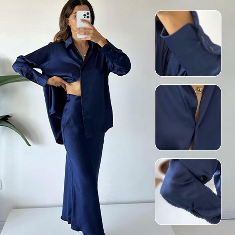 💖La elección de la fashionista🦋Conjunto de 2 piezas con camisa y falda midi plisada