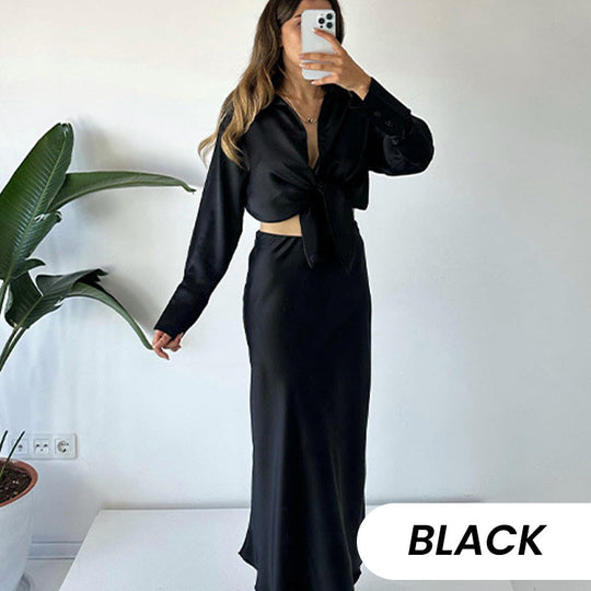 💖La elección de la fashionista🦋Conjunto de 2 piezas con camisa y falda midi plisada