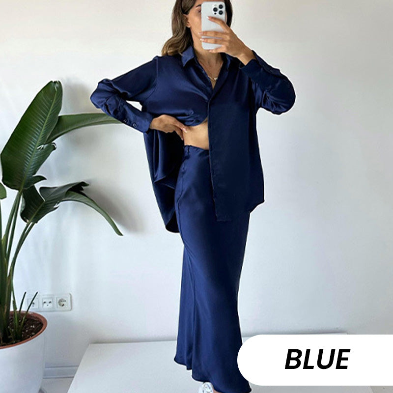 💖La elección de la fashionista🦋Conjunto de 2 piezas con camisa y falda midi plisada
