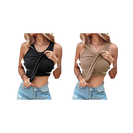 👚 50% OFF NOW! 💖 Last Day Special Price!! –Ribbed Stretchy Tank Top with Shelf Bra –  Built-in support, smoothing fit &amp; no-slip straps – perfect for layering or workouts 💪