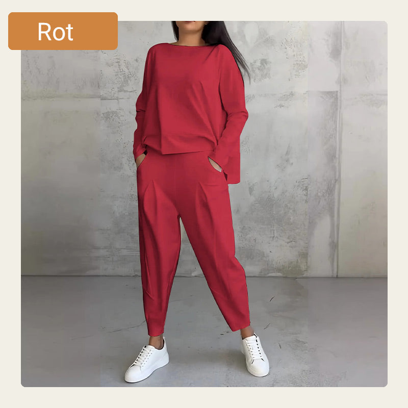 Conjunto de 2 partes con tapa de manga larga con un escote circular ＆ pantalones