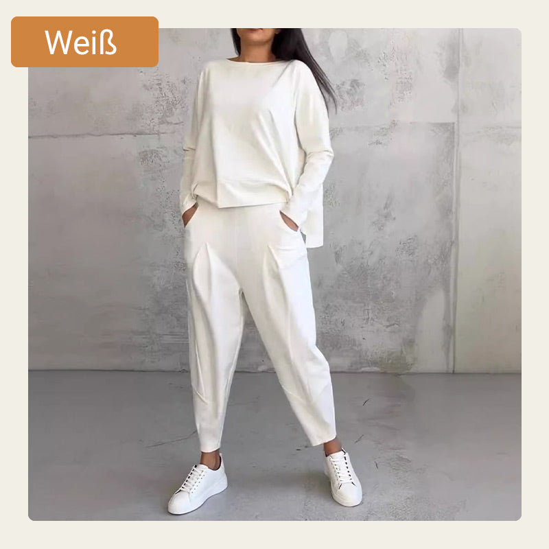Conjunto de 2 partes con tapa de manga larga con un escote circular ＆ pantalones