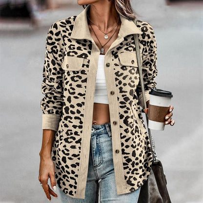 🍂Herbst-Specials 57% Rabatte🥰 Langärmlige Jacke mit Knopfleiste und Leopardenmuster für Damen