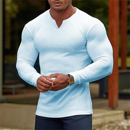 T-shirt sportiva a maniche lunghe alla moda con scollo a V per uomini