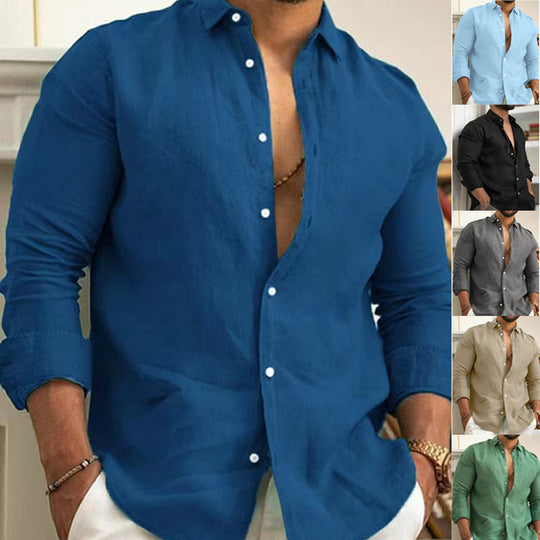 Camicia maschile single -colorata in lino di cotone
