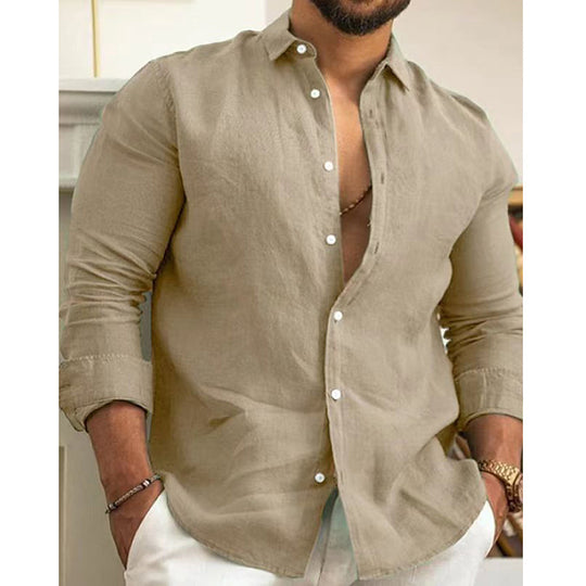 Camicia maschile single -colorata in lino di cotone