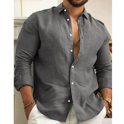 Single -colored men's shirt made of cotton linen