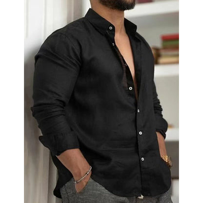 Single -colored men's shirt made of cotton linen