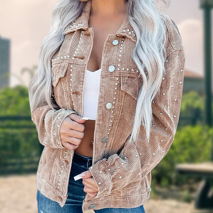 🎁Heißer Verkauf 50 % RABATT⏳Lässige Langarm-Button-Down-Jacke mit Taschen