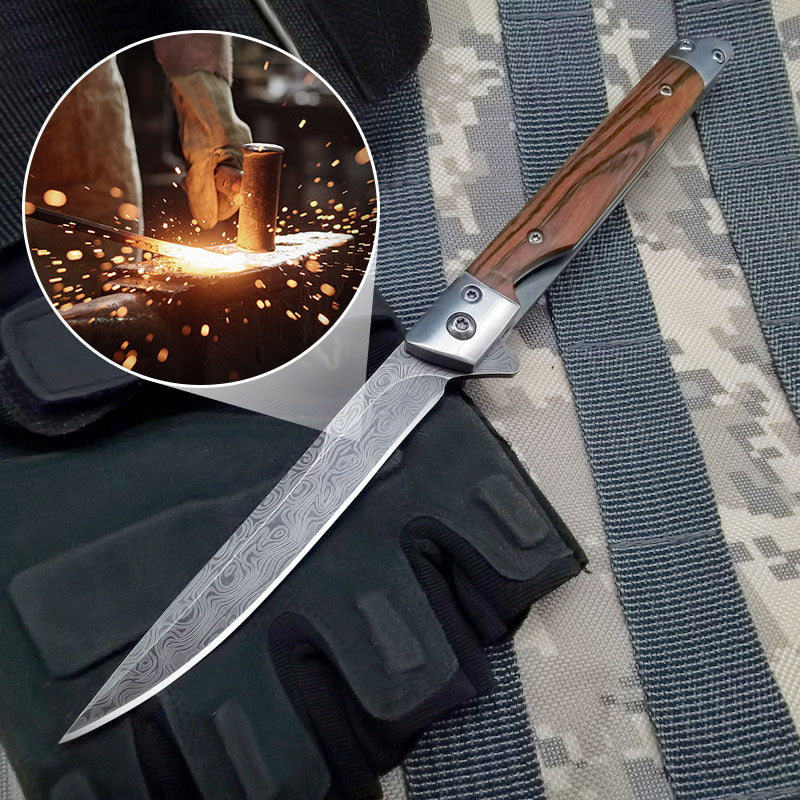 🗡️✨Folding knife with wooden handle for work, hiking &amp; camping⛺