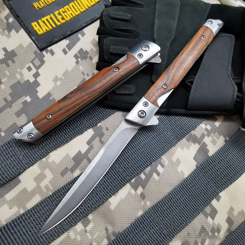 🗡️✨Folding knife with wooden handle for work, hiking &amp; camping⛺