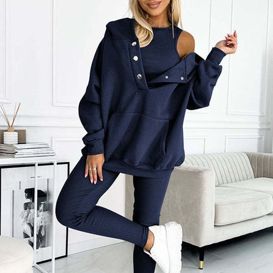 Lässiger und bequemer Sweatshirt-Anzug mit Kapuze