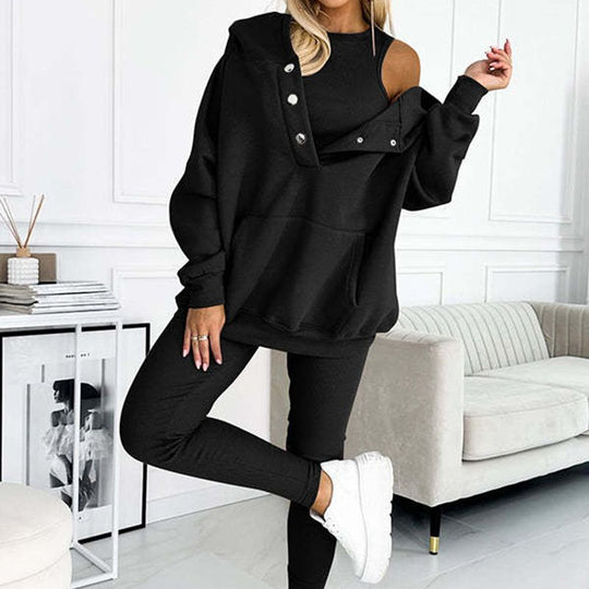 Lässiger und bequemer Sweatshirt-Anzug mit Kapuze
