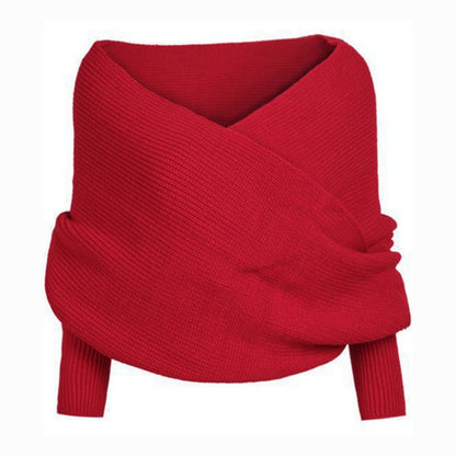 Einfarbiger gestrickter Pulloverschal mit Ärmeln für Frauen