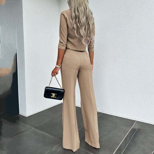 💃LETZTER TAG 50 % RABATT!!✨Elegantes Set aus bauchfreiem Top und Hose mit weitem Bein für Damen