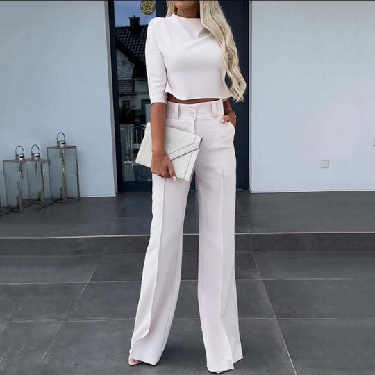 💃LETZTER TAG 50 % RABATT!!✨Elegantes Set aus bauchfreiem Top und Hose mit weitem Bein für Damen