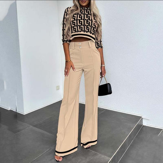 💃LETZTER TAG 50 % RABATT!!✨Elegantes Set aus bauchfreiem Top und Hose mit weitem Bein für Damen