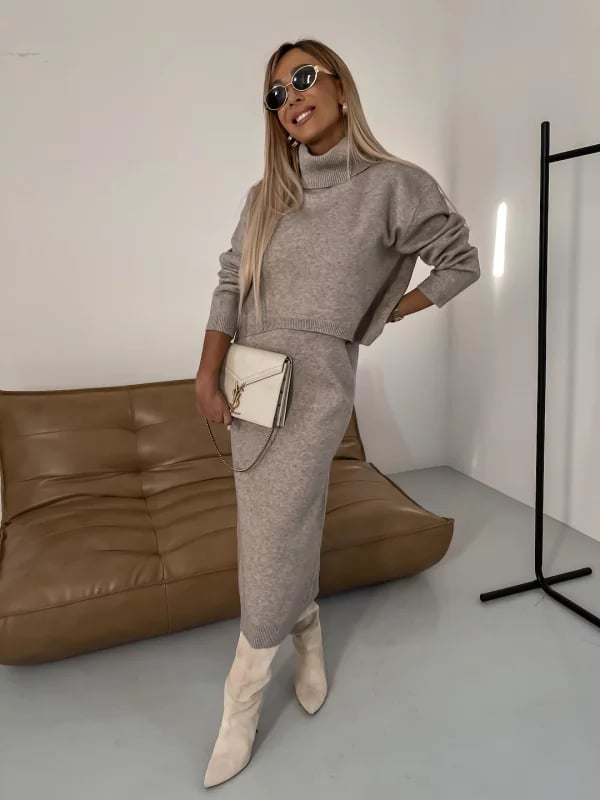 💕Heißer Verkauf  50% Rabatt💕Midikleid und Rollkragenpullover im Set