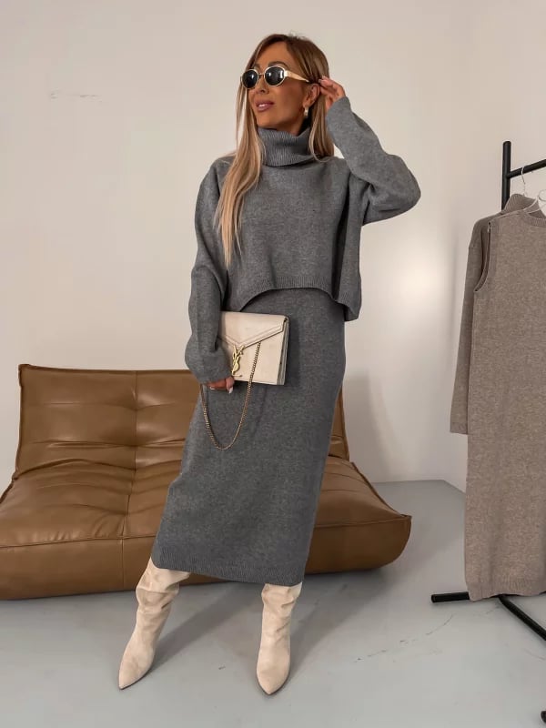 💕Heißer Verkauf  50% Rabatt💕Midikleid und Rollkragenpullover im Set