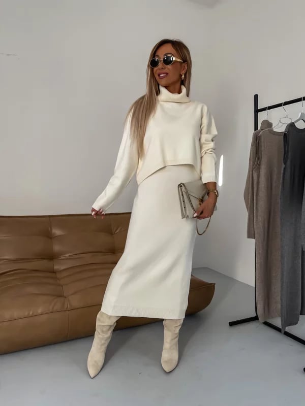 💕Heißer Verkauf  50% Rabatt💕Midikleid und Rollkragenpullover im Set