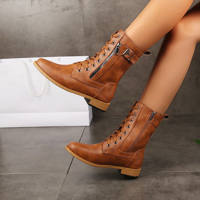 🍂Women's Round Toe Side Zipper Leather Orthopedic Boots