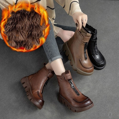 Warm short retro boots made of PU leather for women