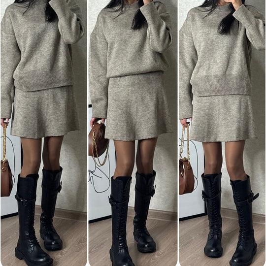 2-teiliges Strickset für Damen: Langärmeliges Oberteil &amp; Minirock