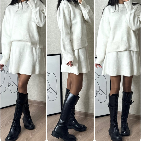 2-teiliges Strickset für Damen: Langärmeliges Oberteil &amp; Minirock