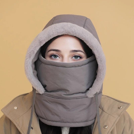 🔥🥰Verdickte Thermomütze mit Plüschfutter und Gesichtsmaske für Damen und Herren