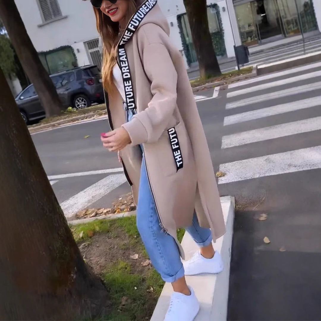 🍂Kaufen Sie 2 und erhalten Sie kostenlosen Versand🍁Lange, lässige, einfarbige Damenjacke mit Kapuze