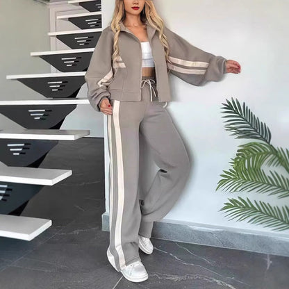 🎁Two-piece suits for women:✨ 2-piece striped zip-up jacket and casual pants🌸