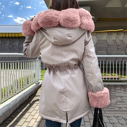 🔥Damenparka mit abnehmbarem Puffpelzkragen