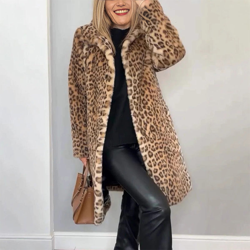 💖Damjacka med leopardmönster och mellanlång passform