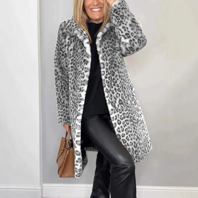 💖Damjacka med leopardmönster och mellanlång passform