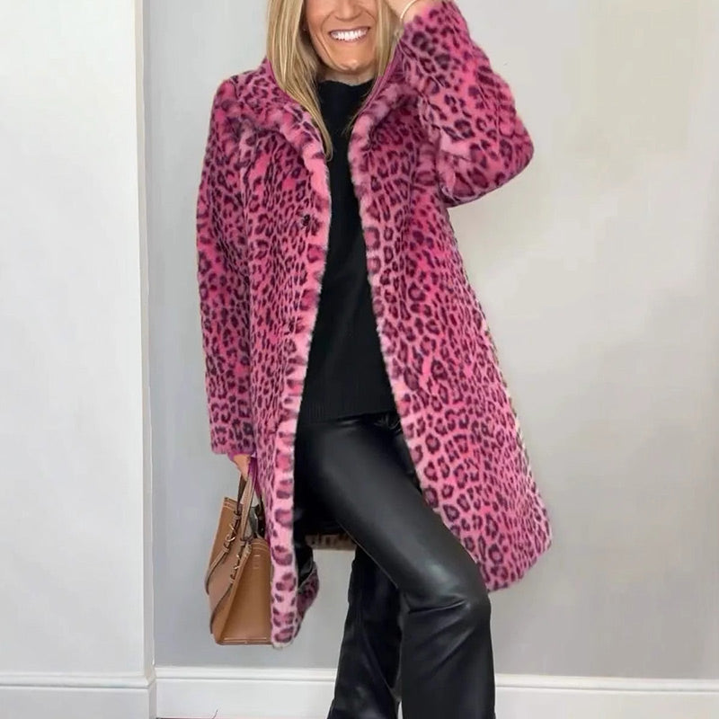 💖Damjacka med leopardmönster och mellanlång passform