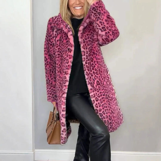 💖Damjacka med leopardmönster och mellanlång passform