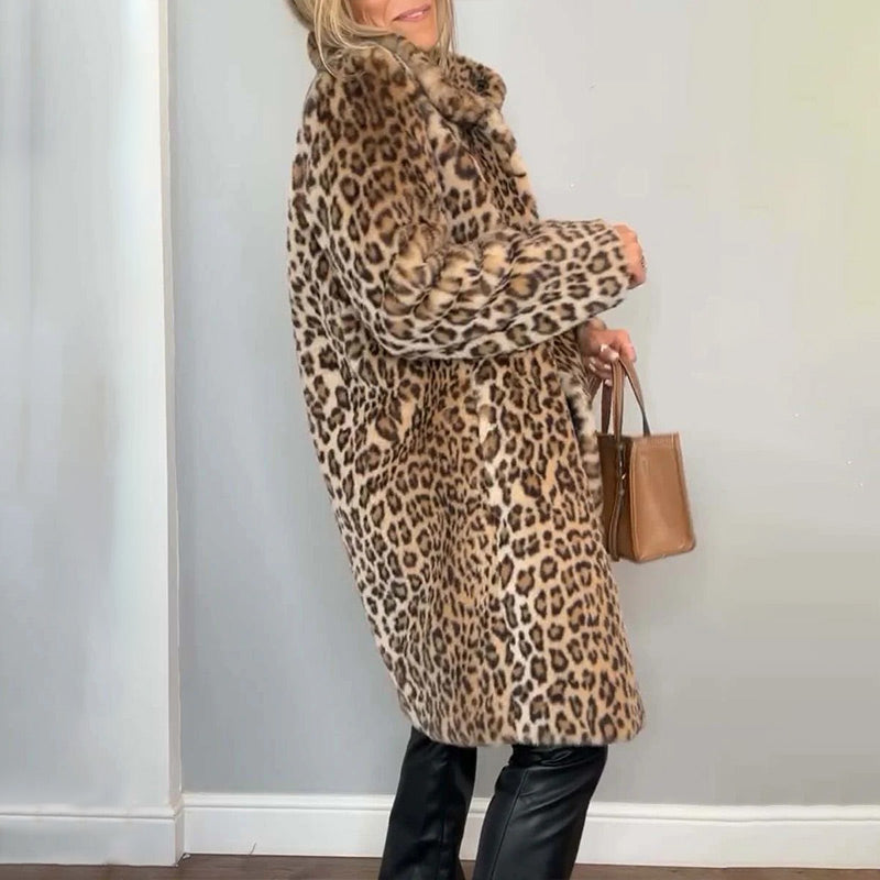 💖Damjacka med leopardmönster och mellanlång passform