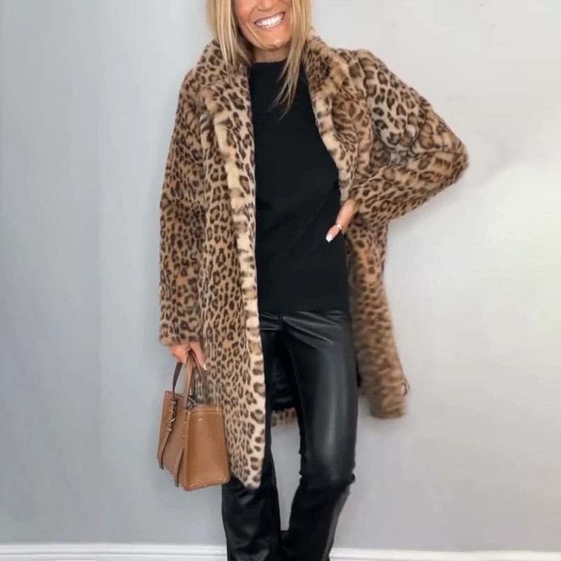 💖Damjacka med leopardmönster och mellanlång passform