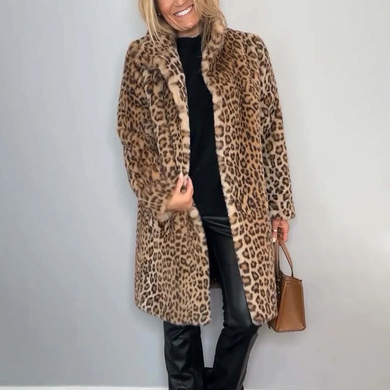 💖Damjacka med leopardmönster och mellanlång passform