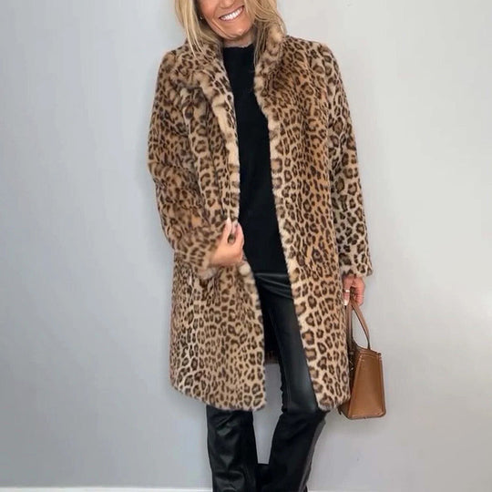 💖Damjacka med leopardmönster och mellanlång passform